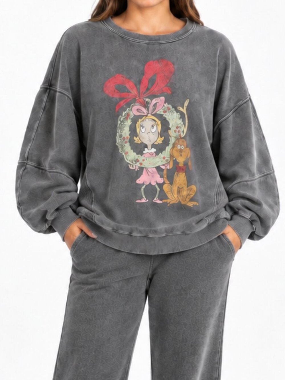 Dr. Seuss Cindy Lou Who Max Christmas Sweatshirt Charcoal Oversized Size Large